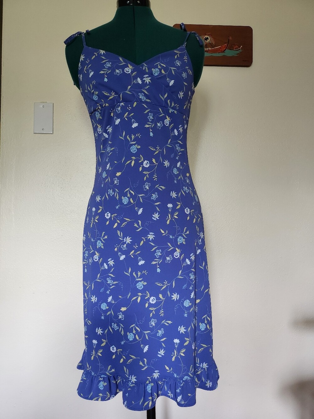 Floral Spaghetti-Strap Midi Dress in Periwinkle